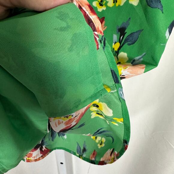 Lauren Ralph Lauren Green Floral V-neck Drop Shoulder Blouse XL Career School‎ - Picture 6 of 10